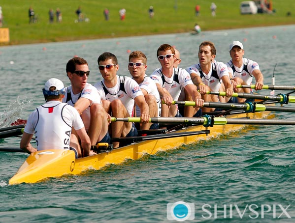 Leigh Heyman coxing at World Championships